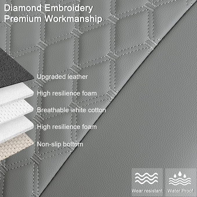 Black Panther 1 Pair PU Front Car Seat Covers, Front Seat Protectors Compatible with 95% Vehicles, Anti-Slip & Full Wrapping Edge, Diamond Pattern Embroidery (W 21.26''×D 20.86”) - Light Gray