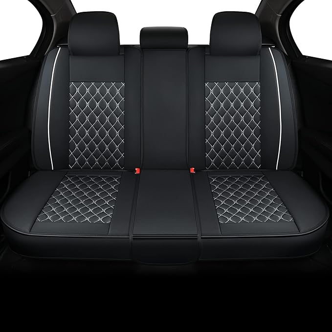 Car Back Seat Covers,Rear Seat Covers,Universal Fit for Most Cars,SUV,Sedans and Pick-up Trucks,Automotive Faux Leather Vehicle Cushion Covers(Rear Seat Covers,Black/White)