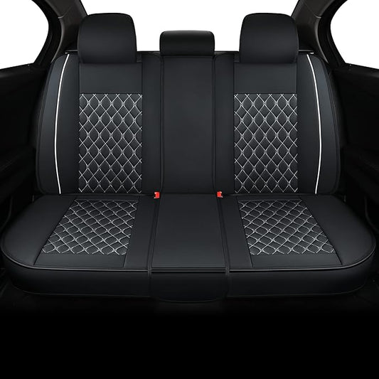Car Back Seat Covers,Rear Seat Covers,Universal Fit for Most Cars,SUV,Sedans and Pick-up Trucks,Automotive Faux Leather Vehicle Cushion Covers(Rear Seat Covers,Black/White)