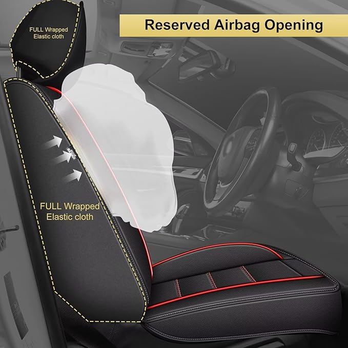 Car Seat Covers 2 Front Seat Fit for Acura TL 2004-2014: Auto Interior Accessories, Waterproof Faux Leather Vehical Car Seat Cushion Covers(Black&Redline)