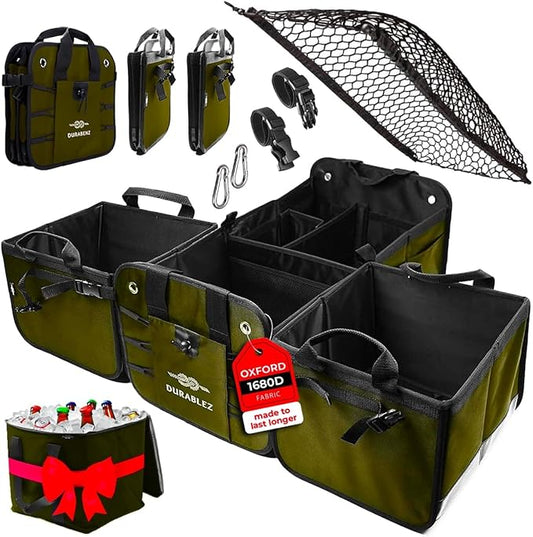 5-Section Extra Large Trunk Organizer – Heavy Duty 1680D Oxford, Collapsible & Foldable Car Cargo Organizer, Modular Multi-Shape Storage System for SUV, Truck, Van – Military Green