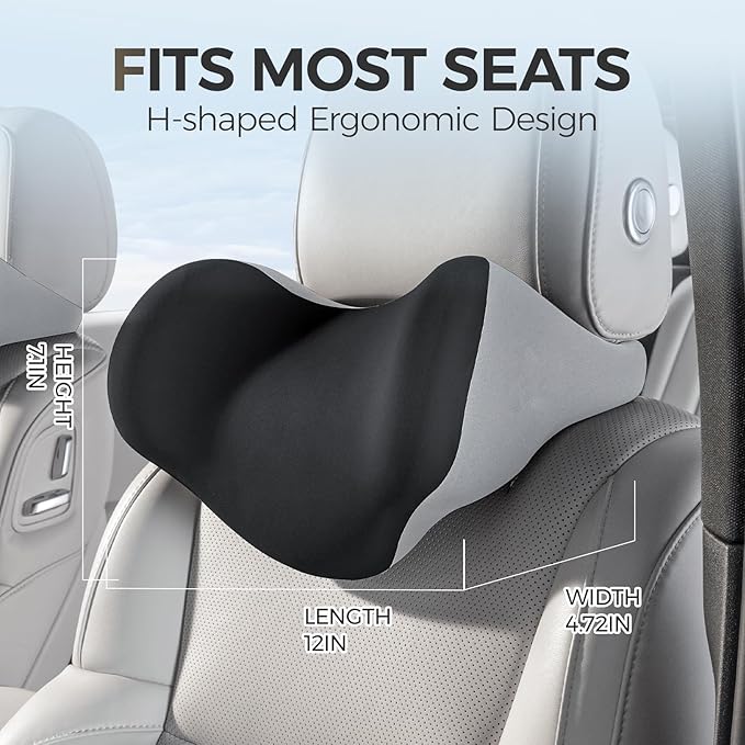 BEBAS Car Headrest Pillow, Ergonomic Neck Pillow with Memory Foam, Universal Car Head Rest Support for Driving Comfort, Breathable Removeable Seat Pillow for Pain Relief (Black, 1 Pack)