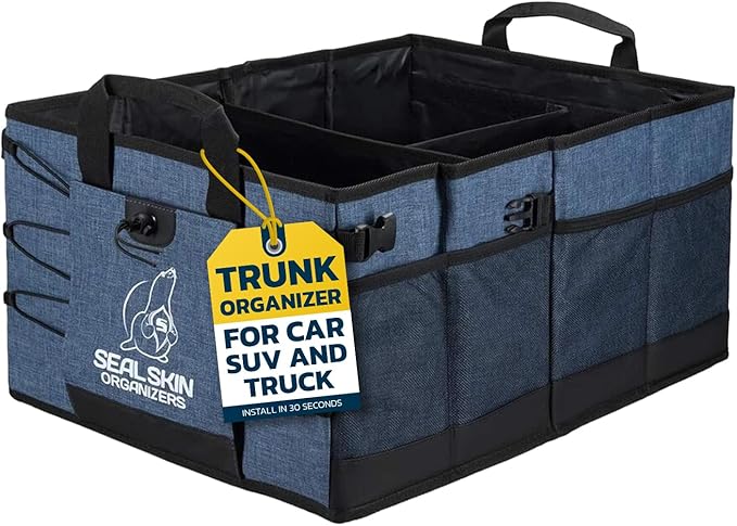 Seal Skin Covers Trunk Organizer for SUV, Car & Truck - Premium Heavy Duty & Collapsible with 3 Adjustable Size - Lightweight & Portable Storage Organizer - Easy to Use & Install in Any Vehicle - Blue