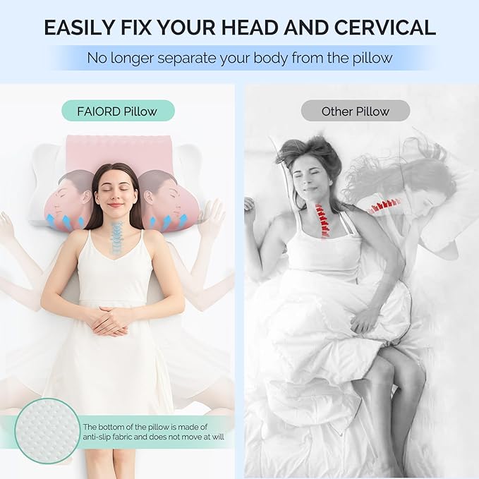 Camping Pillow Memory Foam Pillows,Cooling Ergonomic Dual-Sided Orthopedic Neck Cervical Pillow with Ice Silk Pillowcase, Breathable Contour Pillow for Travel, Side, Back, Stomach Sleepers