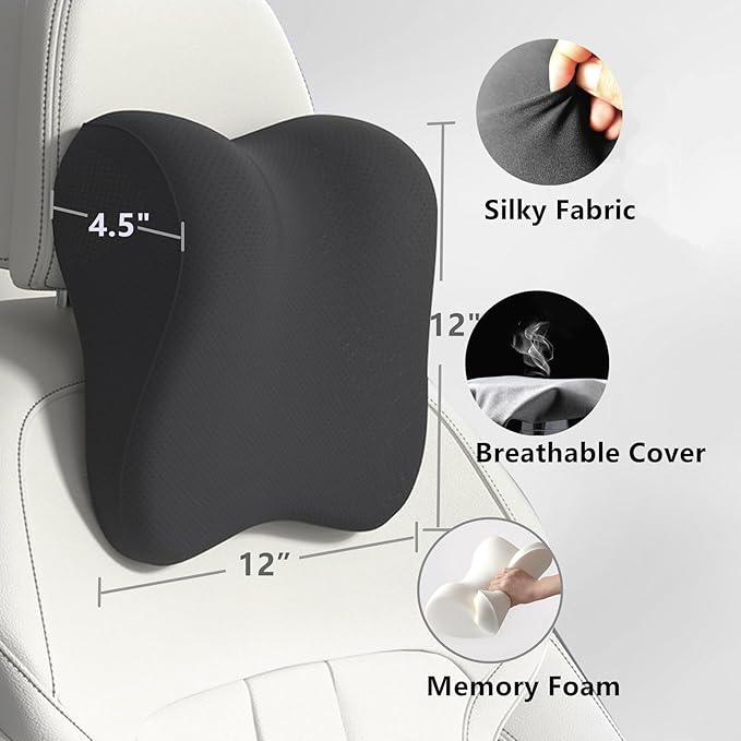 2 Pack Car Neck Pillow Support, Headrest for Driving with Adjustable Strap, Memory Foam Neck Rest Cushion, Breathable Removable Cover & Ergonomic Design, Black 2pcs