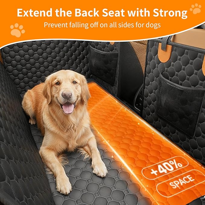 Back Seat Extender for Dogs, Dog Back Car Seat Cover Hard Bottom Holds 400lbs, Upgraded Material Waterproof Pet Car Bed Dog Hammock for Car, SUV, Truck