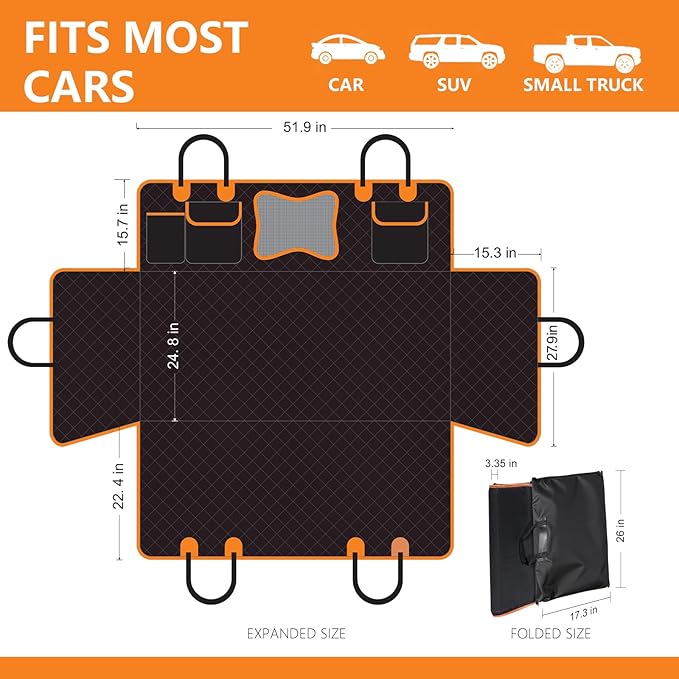 Back Seat Extender for Dogs, Dog Car Seat Cover with Hard Bottom Supports 500 lbs, Waterproof Car Seat Protector, Nonslip Dog Hammock for Back Seat, Pet Bed for Cars, SUVs & Small Trucks