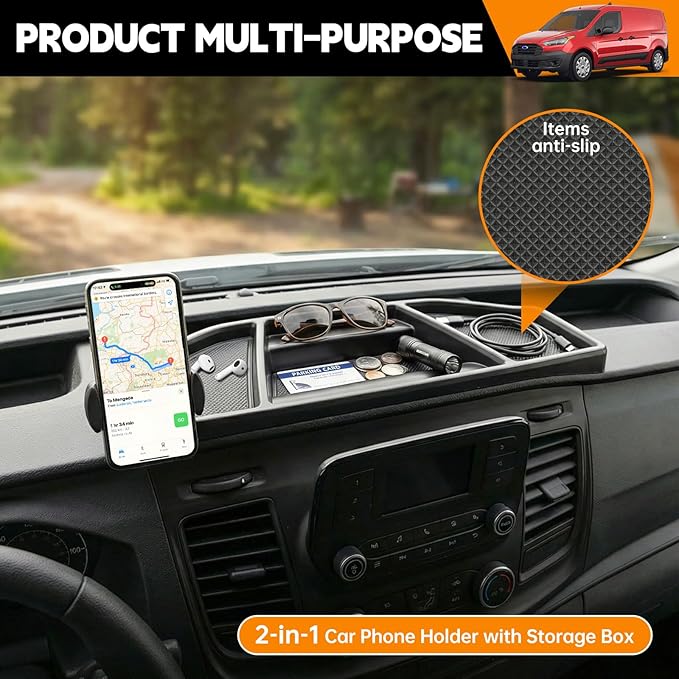 Dashboard Phone Holder Compatible with 2020-2026 Ford Transit 150 250 350 Center Console Organizer Dashboard Phone Multi-Mount Kit Dash Tray for 2025 Transit Accessories(Transit 2020-2026)