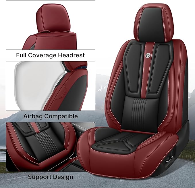 Car Seat Cover for Lexus RX 350 2007-2026,Leather Seat Cover for Car,Breathable Vehicle Cushions Cover Waterproof Protectors Seat Protector, (Full Set,Black&Red)