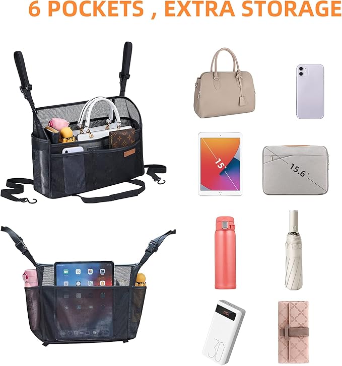 WLLWOO Car Net Pocket Handbag Holder Between Seats Back Storage Organizer Purse Holder for Console Front Seat Storage Barrier