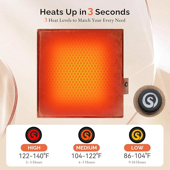 SAVIOR HEAT Portable Heated Seat Cushion 3 Heat Settings Battery Opearted 10000mAh Butt Pillow USB Rechargeable Heating Seat Cushion Heated Seat Cover Pad for Stadium Home Use Fishing Camping Yard
