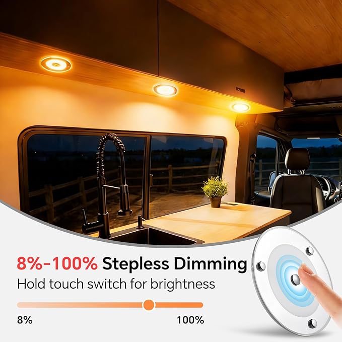 12V Ceiling Dome Light, 4.75 Inch 400LM Dimmable Interior Light for RV Boat Camper Van Travel Trailer Truck Fifth Wheel Interior Lighting, Blue Night Light & Touch Switch(Warm White)