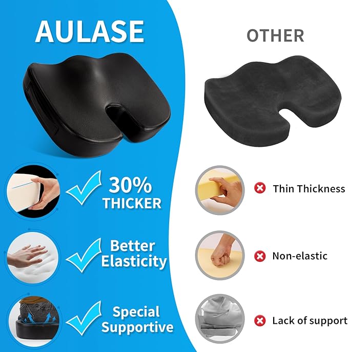 Luxury Seat Cushion, 3 Inch Thick Memory Foam for Pressure Relief, Sciatica, Tailbone Pain & Back Pain Relief, Multi-Use for Bleachers, Car, Gaming, Office Chair