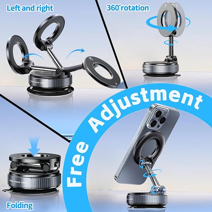 Upgraded 360°Vacuum Magnetic Phone Holder，Car Phone Mount，Suction Cup Car Phone Mount for Magsafe, Adjustable Magnetic Phone Stand Compatible with iPhone 16 Pro Max