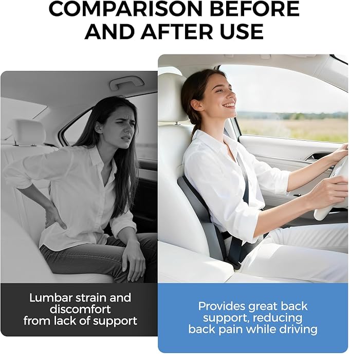 BEBAS Lumbar Support Pillow for Car, Ergonomic Memory Foam Back Cushion for Driving, Lower Back Support for Pain Relief, Lumbar Cushion for Car Seats, Office Chairs, Wheelchairs - Blackgray