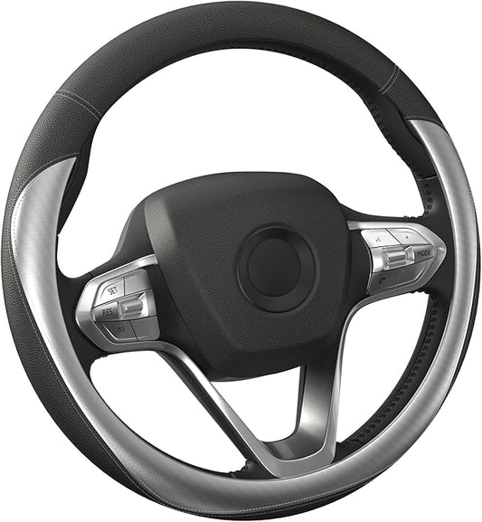 HOTOR Car Steering Wheel Cover - Universal Car Accessory for Diverse Cars, Durable Leather Cover with Anti-Slip Lining, for Steering Wheel with a Diameter of 14.5"-15", Carbon Gray
