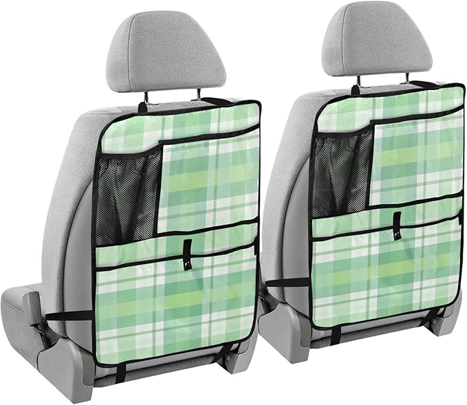 Automotive Seat Back Organizers Car Seat Organizer Waterproof Car Back Storage Kick Mat, Backseat Car Organizer with Pockets,Car Seat Protector Fit All 1Pcs Green-checkered