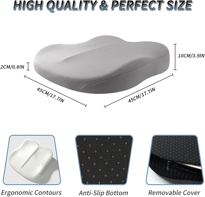 Wedge Car Seat Cushions for Driving, Adult Booster Seat Cushion for Car Truck Driver, Memory Foam Butt Cushion for Office Chair Wheelchair Home, Cloth Grey