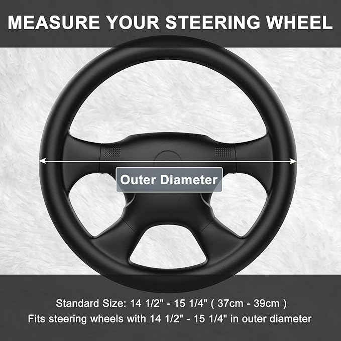 SEG Direct Steering Wheel Cover for Car, Standard Size 14.5-15 inch, Auto Interior Accessories, Plush Warm Velvet, Summer Winter, Black