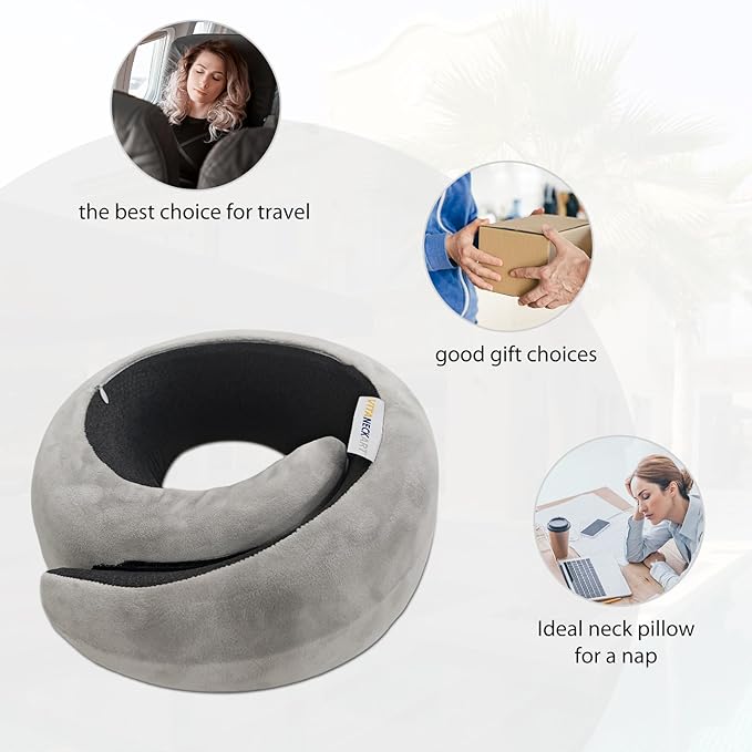 Snail Flexible Neck Pillow, Premium Memory Foam Travel Pillow, 360°Ergonomic Design, Asymmetrical Sides, Suitable for Flight, Car, Office, Washable Pillowcase (Grey)