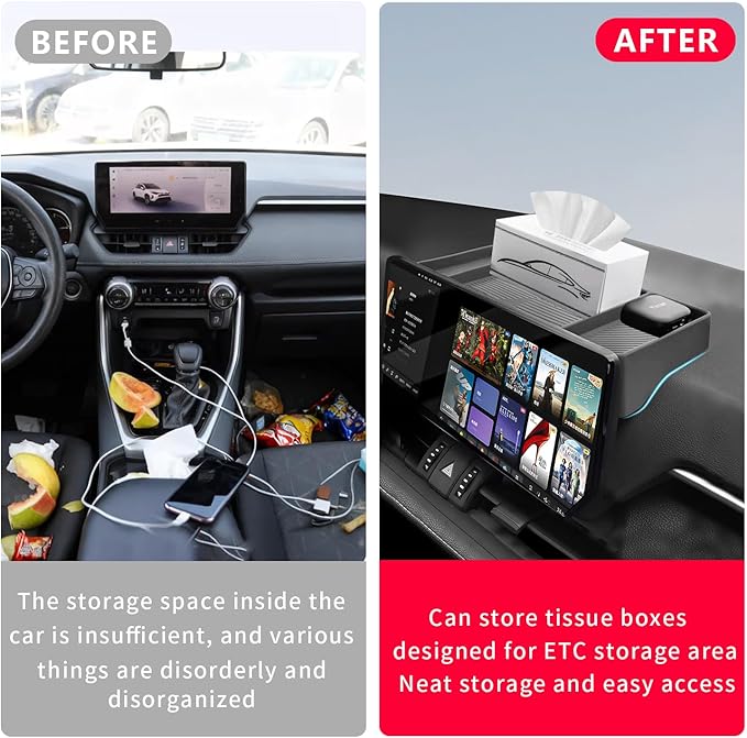 Temmis Dashboard Organizer for Toyota Highlander 2022-2026, Silicone Dash Board Tissue Holder Dash Storage Tray Container Box Behind Screen-Red