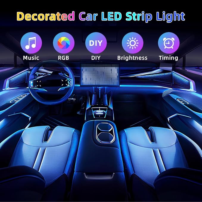 Acrylic Interior Car LED Strip Light, Dreamcolor 22-in-1 RGB Ambient Lighting with APP, 16 Million Colors 175in 600LED Music Sync Lights for Night Driving, Home, Camping & Gift Decor