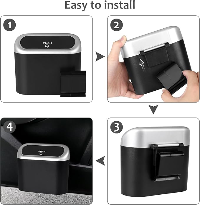 Accmor Car Trash Can with Lid, Mini Vehicle Trash Bin Car Dustbin Garbage Organizer Holder with Trash Bag, 2 Pack Small Hanging Leakproof Cars Storage Bag Container for Auto, SUV, Office (Silver)