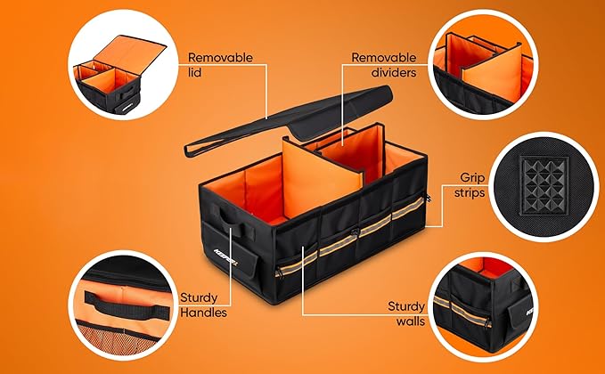 KEEPER Extra Large Car Trunk Organizer, 70L, Multi-Compartment Collapsible Car Organizers and Storage, Non-Slip Bottom, Suitable for SUV, Minivan
