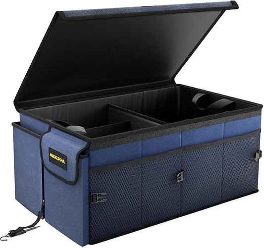 MIKKUPPA Car Trunk Organizer - 65L Collapsible Trunk Organizer with Lid, Sturdy Car Storage for SUV Auto Truck Van with Adjustable Straps and Non Slip Bottom (Blue)
