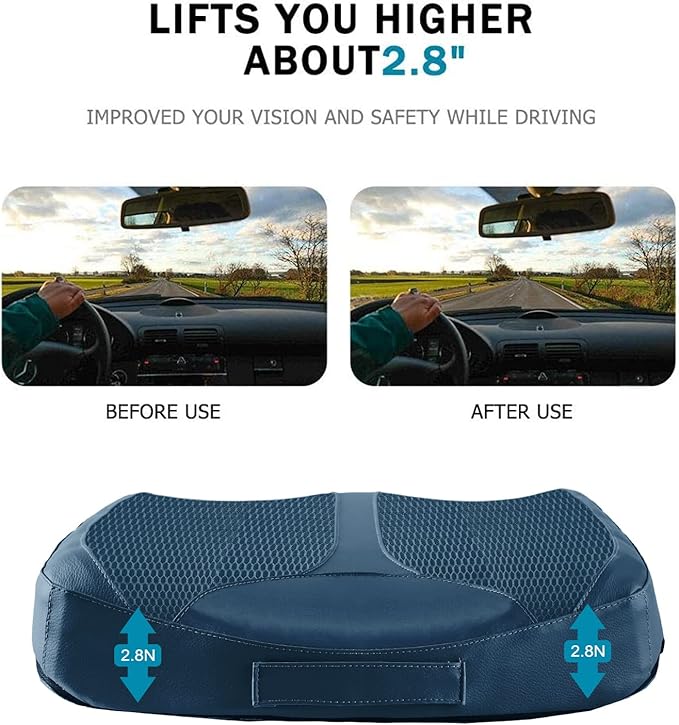 Car Memory Foam Heightening Seat Cushion for Short Drivers,Hip/Tailbone/Lower Back Pain Relief Driving Booster seat for Adults,for Truck,SUV,Office Chair,Wheelchair,etc.(Blue)