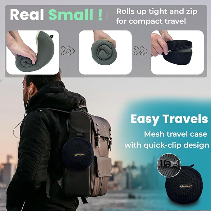 Cesperi® Travel Neck Pillow for Airplanes, Ergonomic Design, Airplane Neck Pillow with Memory Foam, Travel Essentials for Flights, Car Rides, and Home Rest, Large (Avocado Green)