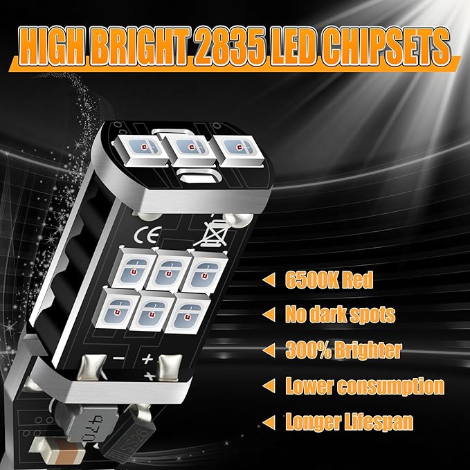 912 921 LED Bulb for Backup Reverse Lights, 2835 15-SMD Chipsets Error Free 300% Super Bright 906 922 W16W T15 LED Lights - (Pack of 2, Red)