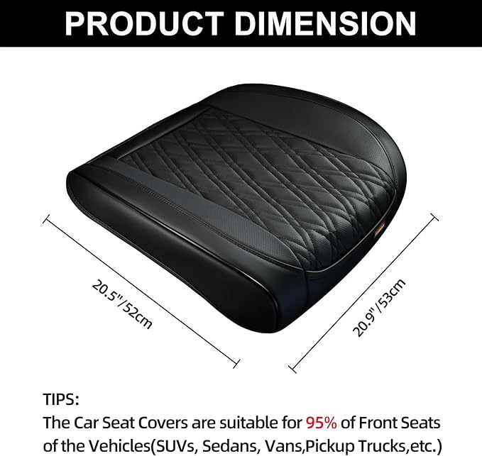 Black Leather Seat Covers for Cars, 2PCS Seat Cover Front Bottom Seat Cushion Cover, Universal for Most Vehicles, Automotive Interior Seat Protector, Car Seat Cover for Men and Women
