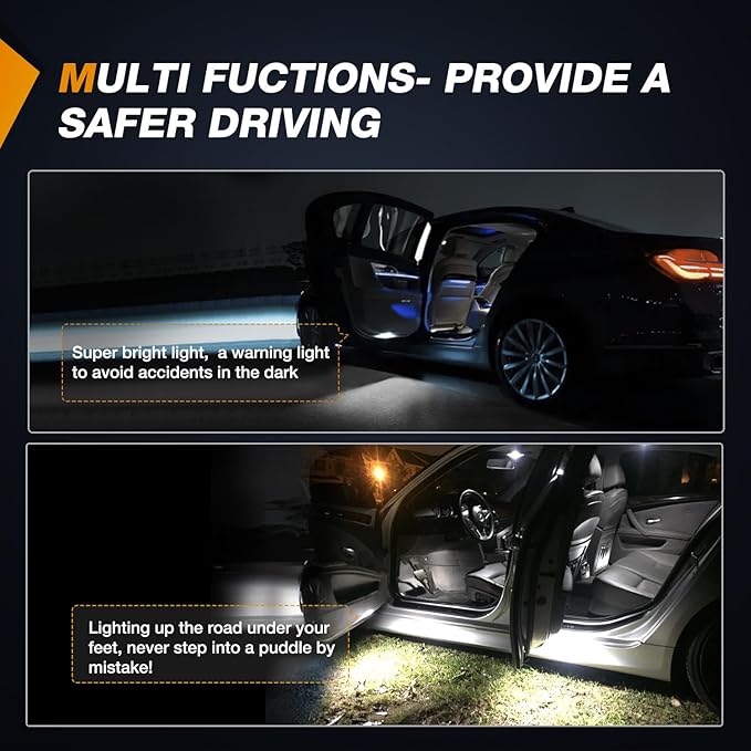 Nilight 2PCS LED Interior Door Panel Light Courtesy Warning Lights White Beam Plug and Play Compatible with BMW 1 3 5 6 7 Series Z4 X3 X5 X6 E82 E88 E90 F03 E60 F10 E65 E66