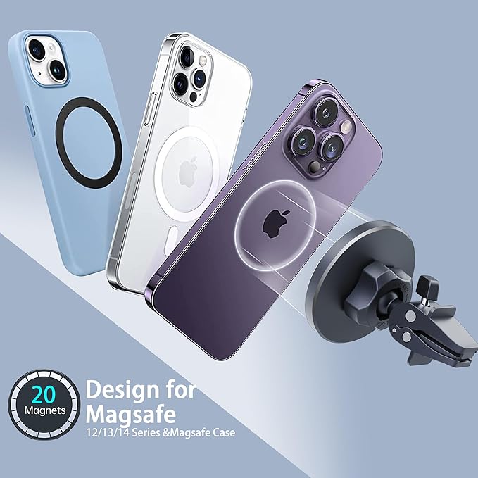Car Vent Phone Mount - Magnetic Phone Holder for Car, Very Strong Magnet, Upgrade Adjustable Screw AC Mount, Compatible with MagSafe, iPhone, Galaxy, Pixel & Other Smartphones, 360 Rotation