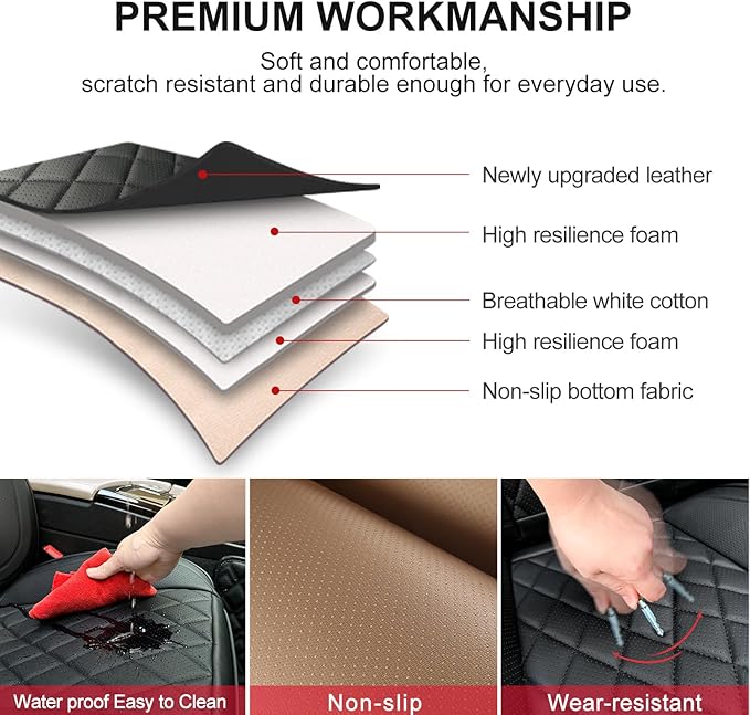 2 Pack Leather Front Car Seat Covers,Universal Breathable Full Surround Leather Car Seat Cover Protector,Split Waterproof Luxury Auto Black Seat Cover Cushion for Sedan Cars Pick-up Trucks SUV