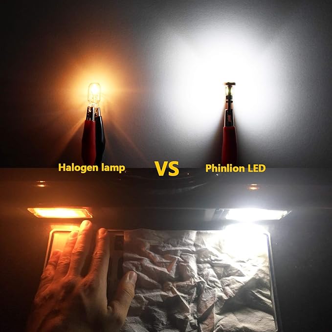 PHINLION 500 Lumens 194 LED Bulb 6000K Xenon White Canbus Error Free Short 168 2825 W5W T10 Wedge LED Replacement Bulbs for Car Interior Dome Map Door Courtesy License Plate Lights, Pack of 2