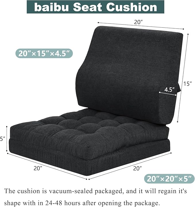 baibu Memory Foam Recliner Cushions with Lumbar Support Pillow Set for Elderly, 20x20x5 Inch Dual-Layer Design Non-Slip Recliner Seat Cushion & Back Support Pillow for Reduce Hip & Lumbar Pain, Black