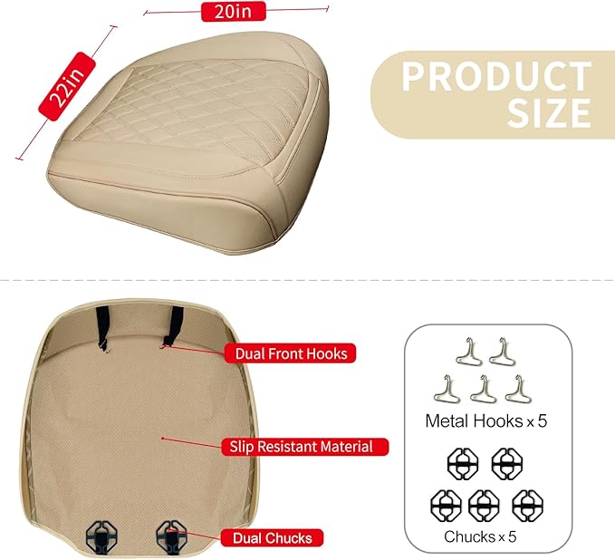 1 Pack Leather Front Car Seat Cover Bottom Car Seat, Anti-Slip and Full Wrap Driver Car Seat Protectors, Luxury Waterproof Bottom Auto Seat Cushion Pad Mat for Most Vehicles(Yellow Beige)