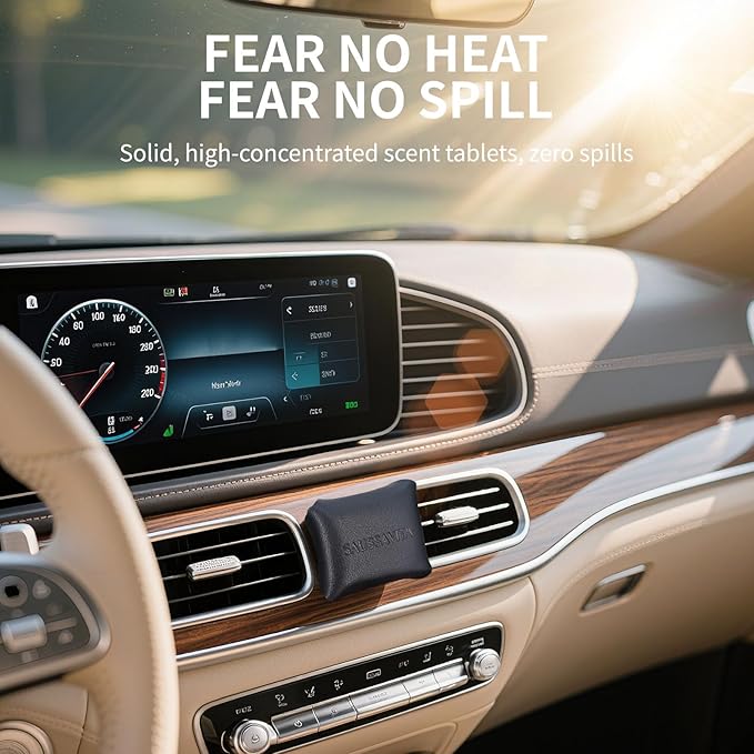 Car Air Freshener Diffuser Vent Clip 2 Pack, Car Fresheners Rose Sandalwood Scented Leather Design, Car Diffuser Flower Scented for 30 days Long Lasting Black