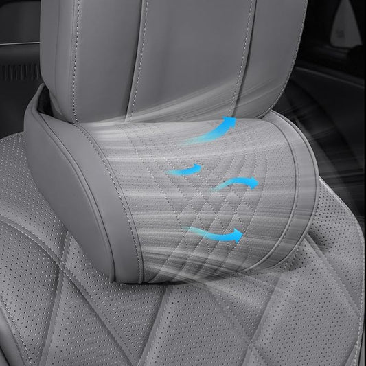 Car Neck Pillow for Driving Memory Foam Headrest Nappa Leather Head Rest for Most Cars SUV Home Office Traveling