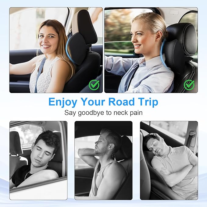 2 Pack Car Headrest Pillow for Neck Support, Ultra Comfortable Neck Pillow for Driving, Car Neck Pillows with Adjustable Strap & Breathable Removable Cover, Fit Most Cars(Black)