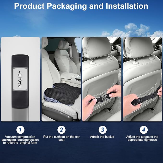 Premium Car Seat Cushion for Enhanced Comfort - 100% Polyurethane Wedge-Shaped Memory Foam Design, Improves Driving Visibility & Relieves Sciatica and Coccyx Pain.