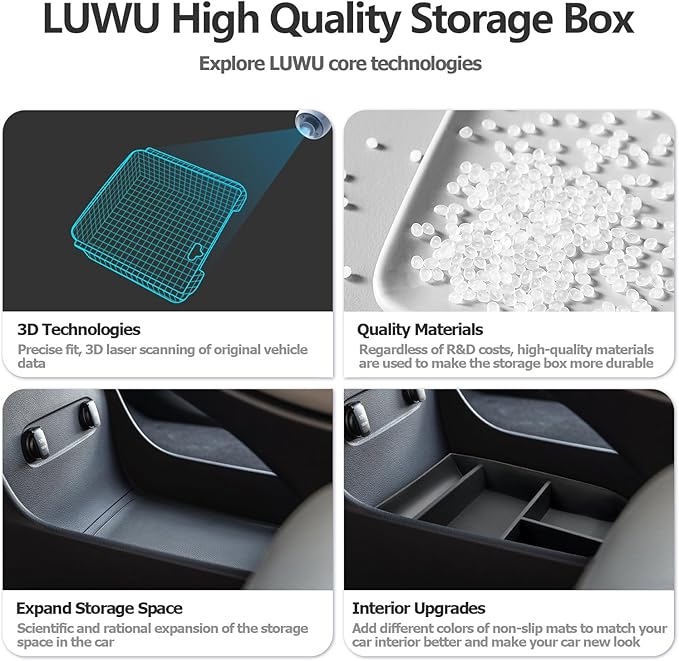 LUWU 2020-2025 Hyundai Palisade SE/SEL/XRT/Limited/Calligraphy Center Console Organizer Armrest Organizer Insert Tray with 4 Compartments, Non-Slip Mats, Black