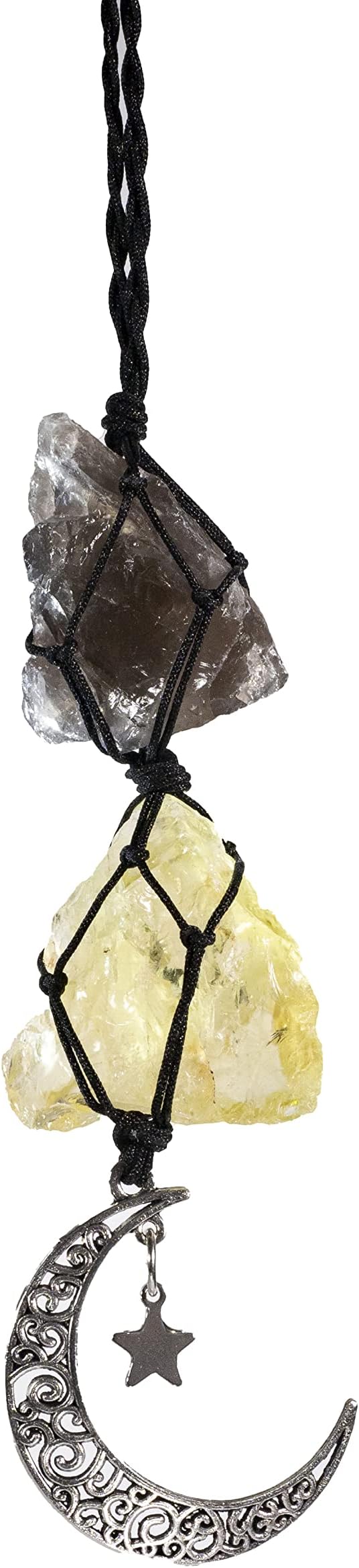 BOHO GARDEN Hanging Car Charm - Smoky Quartz & Citrine - Dangling Moon, Healing Crystal Accessories, Rearview Mirror Decorations ÐGrounding, Cleansing, Protection, Joy, Abundance, Clarity, Energy