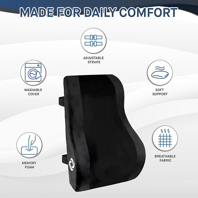 Samsonite Lumbar Support Pillow Mid and Lower Back with Cooling – Office Chair Back Cushion, Gaming Chair, Desk Chair, Car Seat Lumbar, Work from Home Office Accessories, Black with Cooling