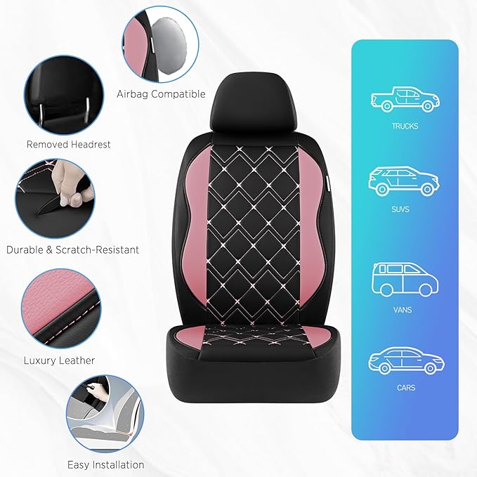 Road Comforts Seat Covers, Premium Leather Car Seat Covers Front Seat for Women Girls,Airbag Compatible, Automotive Seat Covers Universal Fit Most Cars,Vans,Truck,SUV