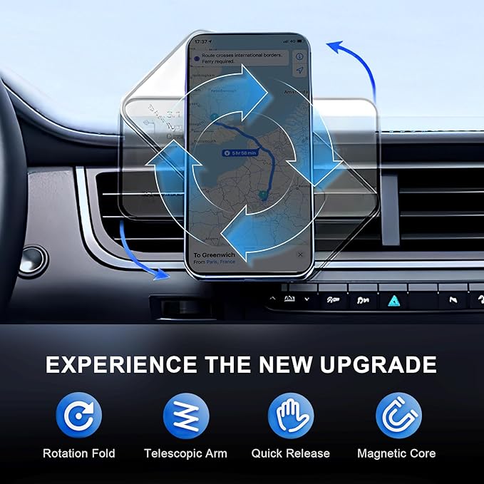 Magnetic Phone Holder with Suction Cup, 2026 New 360° Adjustable Vacuum Magnetic Phone Holder, Foldable and Retractable Car Phone Mount Magnetic Cell Phone Holders for Your Car (White)