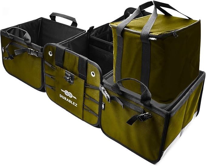 5-Section Extra Large Trunk Organizer – Heavy Duty 1680D Oxford, Collapsible & Foldable Car Cargo Organizer, Modular Multi-Shape Storage System for SUV, Truck, Van – Military Green