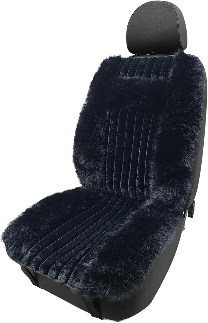 Winter Plush Car Seat Cushion, Full Back Wrap Around Thickened Soft Warm Car Seat Cover, Fuzzy Fluffy Automotive Seat Protector Pad for Cold Weather, Compatible with Most Cars Sedans SUVs Trucks